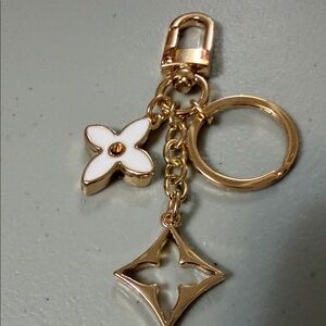 LV Gold and White Floral Charm Keychain - Women Accessories